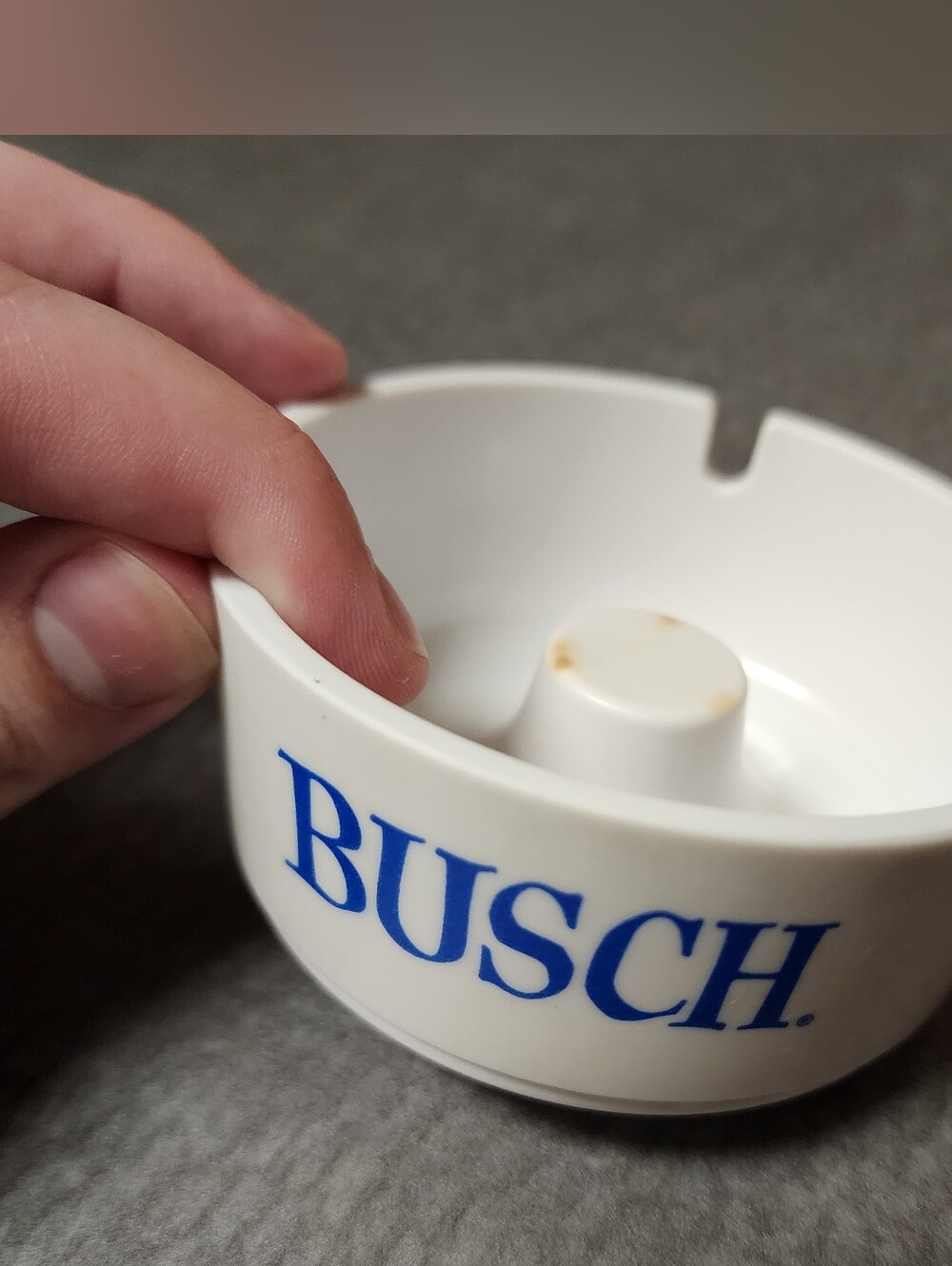 Vintage Busch Beer 90s White Blue Cigarette Miller Bud Ash Tray 3.5" Advertising